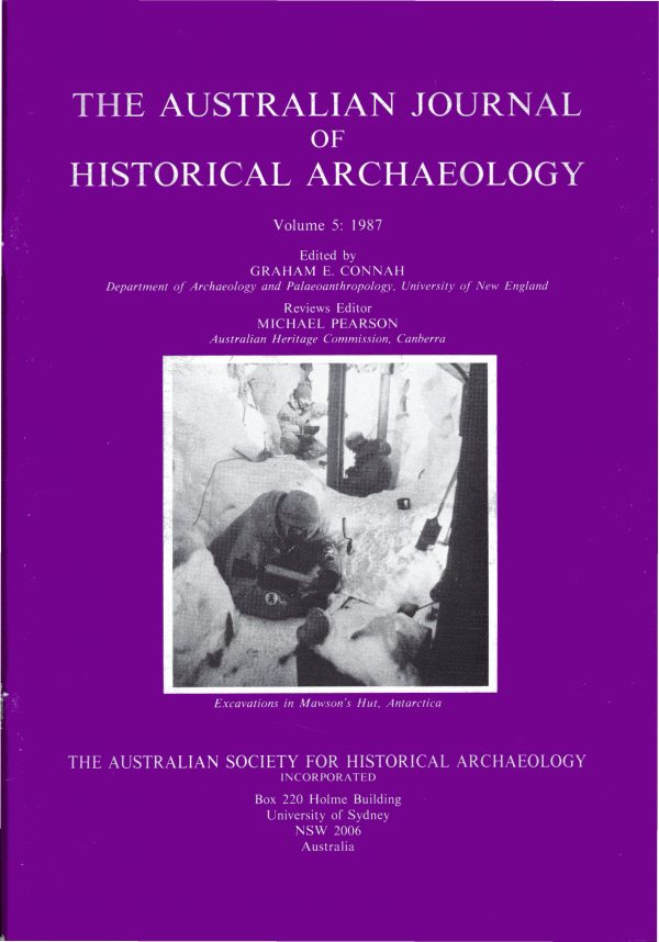 Cover of Australasian Historical Archaeology volume 5 (1987)