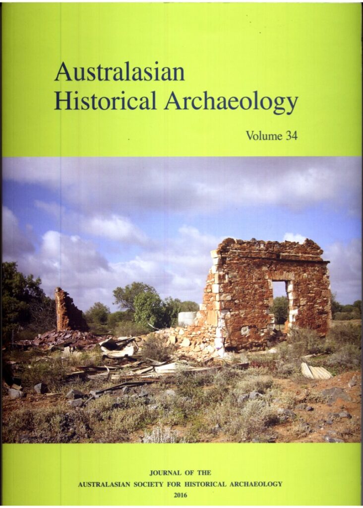 Cover of Australasian Historical Archaeology volume 34 (2016)