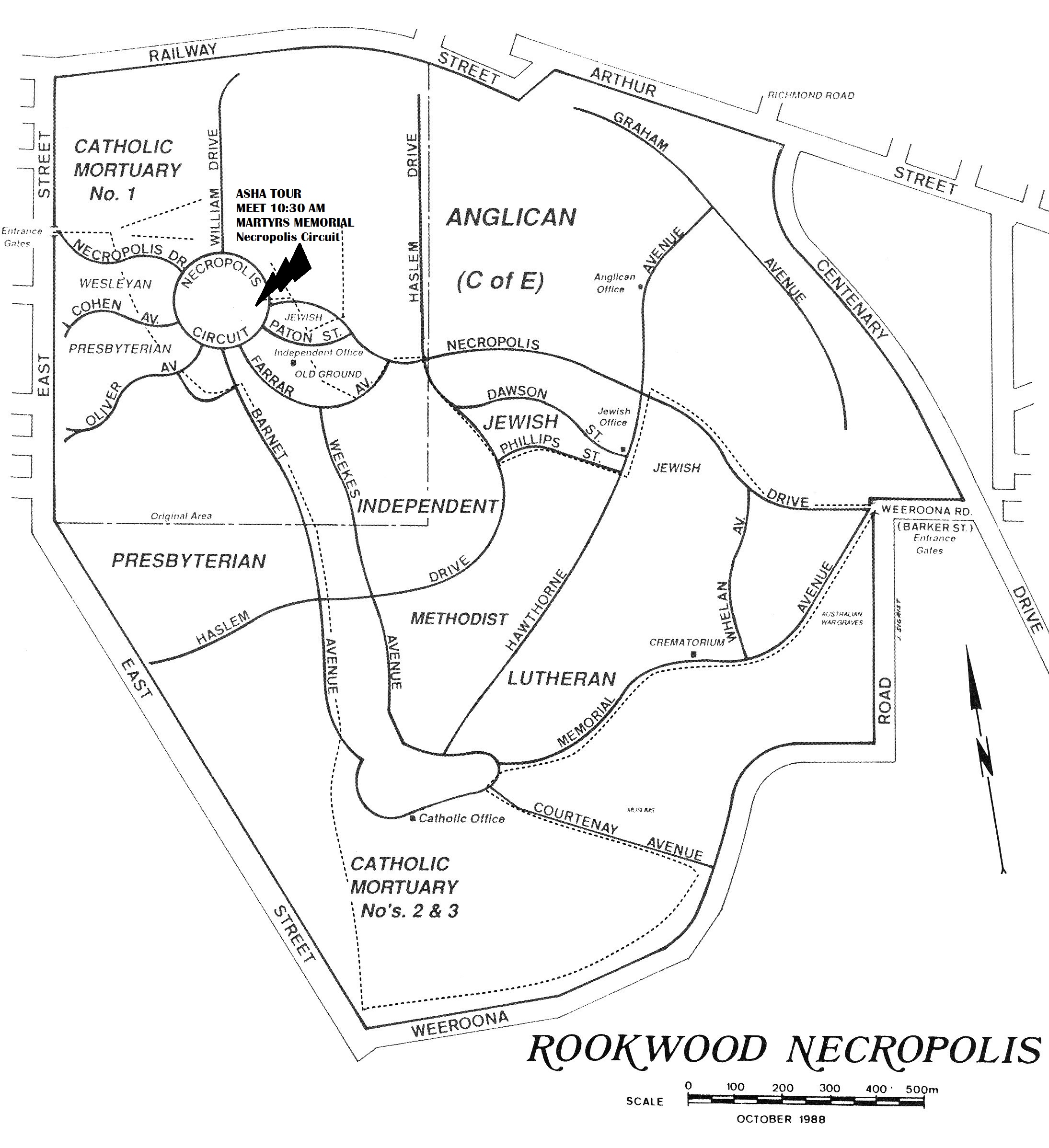 Map of Rookwood Necropolis showing the meeting location.